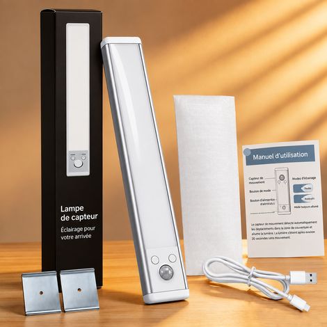 Réglette LED 20 cm 1,3 W rechargeable fixation magnétique détection de mouvement contrôle de la lumière éclairage continu 34 × 4,5 × 2 cm 190 g – Livraison gratuite