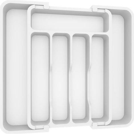 Verstellbarer Besteckschubladeneinsatz – für Löffel, Gabeln und Messer – 38 × 34 × 5 cm, weiß (1/5)