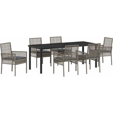 Maison Exclusive - Set da Pranzo per Giardino con cuscino 7 pcs Grigio polyrattan