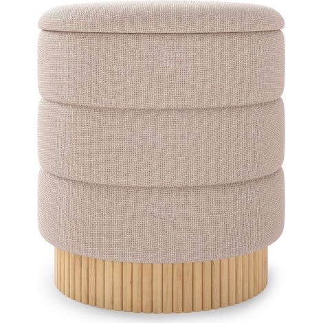 Pouf rotondo con contenitore, coperchio rimovibile, ciniglia beige