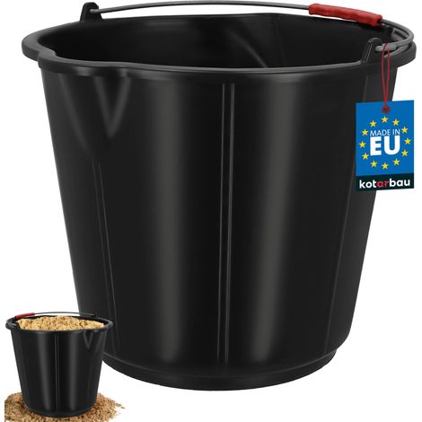 KOTARBAU® Seau de Maçon 21 L - Seau de Chantier - avec Bec Verseur - PEHD - Seau à Mortier - Seau de Construction - Seau à Plâtre - avec Anse et Graduation - Rond - Noir (1/4)