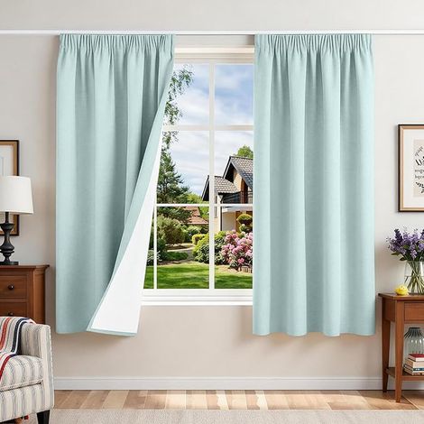 Blackout Thermal Linen Curtain with Ruffle Tape for Rail