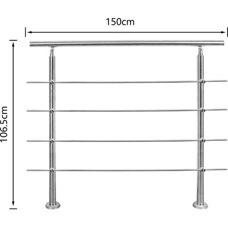 SWANEW Kit di ringhiera per corrimano in acciaio inossidabile con/senza montanti a croce per ringhiere per scale all'interno e all'esterno. balcone (150 cm. 4 montanti a croce)