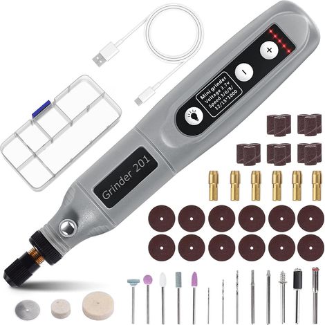Kit d'outil rotatif miniature sans fil - 50 accessoires - 3,7 V - 5 vitesses (3 000 à 15 000 tr/min) (1/3)