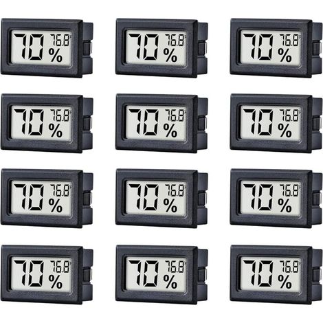 Juego de 12 mini termómetros-higrómetros digitales LCD, medidor de temperatura y humedad interior (Fahrenheit) - Crezuo
