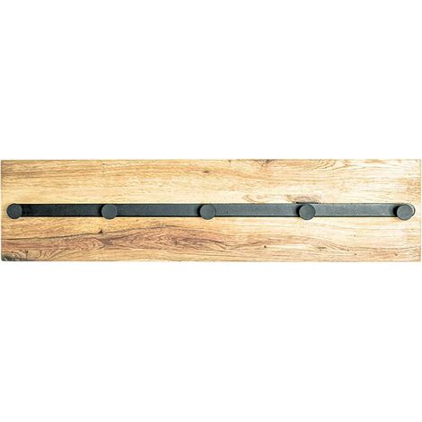 Garderobe murale / patère murale en bois massif chêne huilé et métal noir - Longueur 60 x Hauteur 15 x Profondeur 6 cm -PEGANE- (1/4)