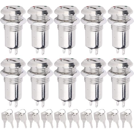 10Pcs Serrure à Barillet Métal ON/OFF Interrupteur à Clé Acier Inoxydable 12mm AC/DC220V (Double Tirage) (1/5)