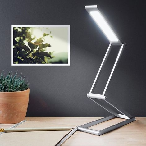 Lampe de bureau LED - Luminaire pliable en aluminium sans fil avec micro-USB et crochet amovible - Lumière table de nuit salon - argenté