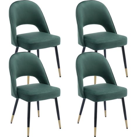 Lot de 4 chaises de salle à manger en velours vert, pieds métalliques, design moderne (1/5)