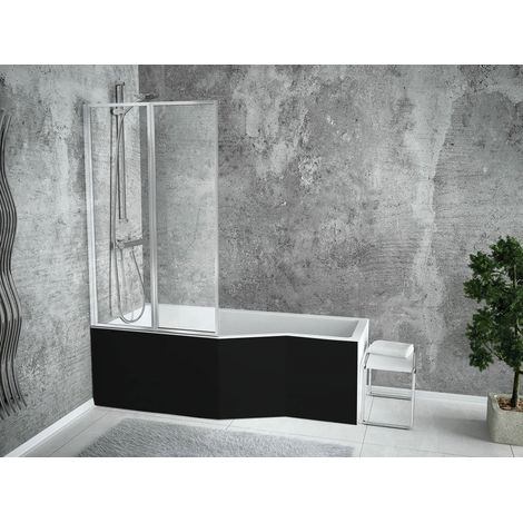 Baignoire bain douche avec pare baignoire et 2 volets - gauche - avec tablier de baignoire noir - 170 x 75 Cm - INTEGRA (1/5)