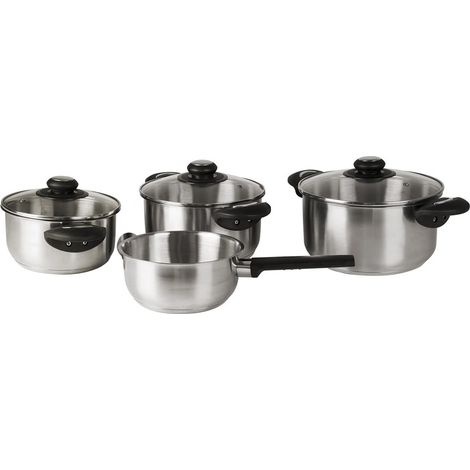 TRADE SHOP - Set Batteria Di Pentole 7 Pz In Acciaio Inox Con Fondo Full Induction Coperchi In Vetro -