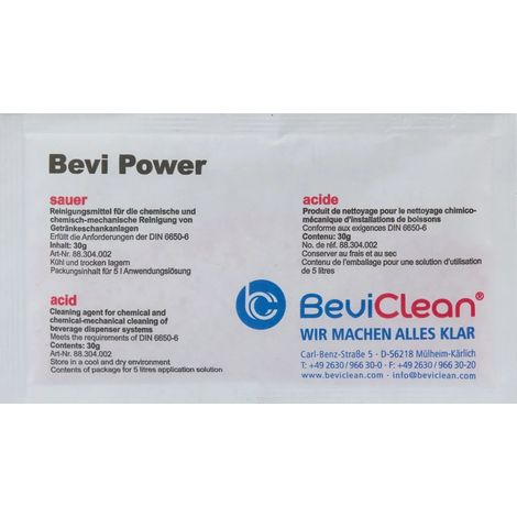 Reinigungsmittel, Reinigungspulver für Schankanlagen - Bevi Power Pulver, (50 Stück): Saures Reinigungsmittel für Getränkeleitungen & Bierleitungen