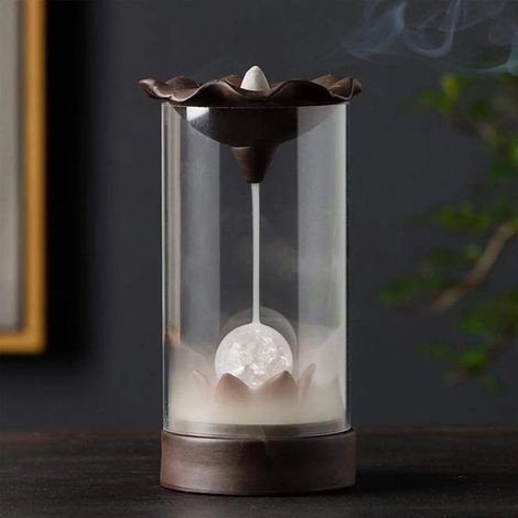Quemador de incienso de reflujo, quemador de incienso de cerámica hecho a mano con luces LED y cubierta a prueba de viento, para fragancia casera, aromaterapia y decoración (1/4)