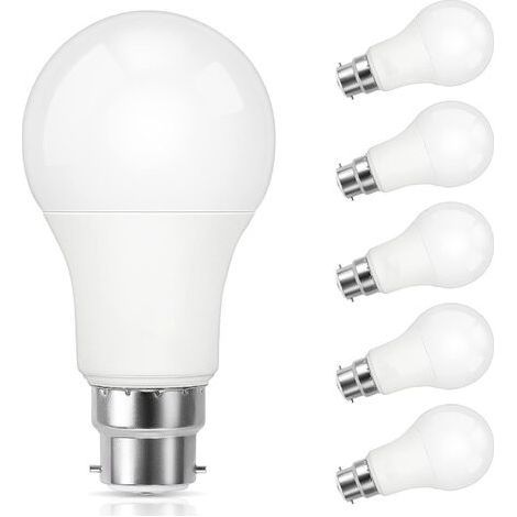 Ampoule LED B22, 9W lampe baïonnette équivalent 60W halogène, Blanc froid 5000K, 800LM, CRI 90, Non-dimmable, Ampoule LED standard baïonnette B22 pour l’éclairage domestique, 6 Pièces (1/5)