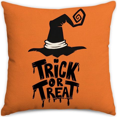 Lot de 2 housses de coussin orange pour Halloween, imprimé chapeau de sorcière noir, taies d'oreiller décoratives en lin, housses de canapé décoratives, décoration intérieure (1/5)