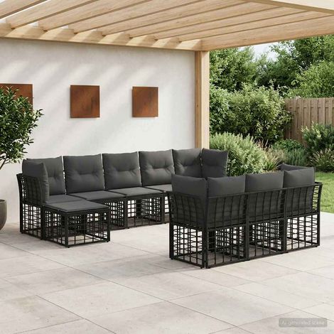 Conjunto de sofás de exterior Negro y Gris oscuro Poliéster (1/5)