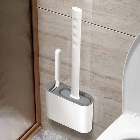 Brosse WC en silicone avec support mural pour salle de bain, camping-car et maison : gain de place, hygiénique et facile à installer. Couleur : gris. (1/5)