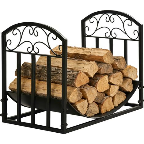 Portalegna da Interno ed Esterno in Metallo con Ripiano Curvo, Fino 60kg di Legna, Nero, 60.5x36x46.5cm (1/5)