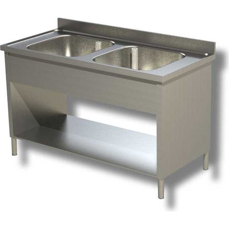 Plonge 2 Eviers Inox avec Etagère et Panneaux Latéraux - Gamme 600 - Ristopro