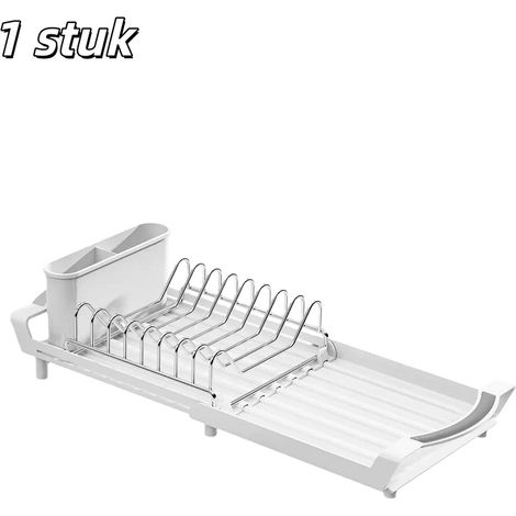 Égouttoir de cuisine extensible avec étagère de rangement et porte couverts multifonctionnel pour plan de travail couleur blanche 1 pièce (1/5)