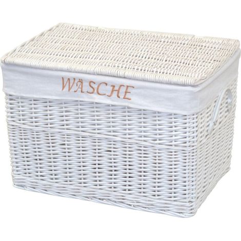 Baule con inserto in tessuto portabiancheria in vimini bianco con manici MED05174