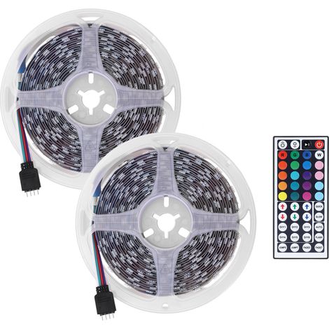 Bande lumineuse LED 7 couleurs, haute luminosité, perles LED 5050, RGB, 10 mètres, 600 LED, décorative extérieure, bande lumineuse flexible basse tension, dimmable, 12V. (1/5)