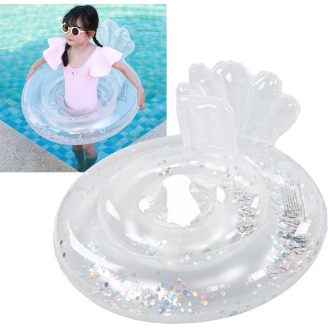 Bouée bébé argentée à paillettes en forme de queue de poisson, anti-retournement, avec siège à double coussin gonflable pour les enfants de 1 à 4 ans (1/5)