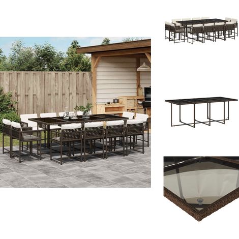 Ensemble à manger de jardin avec coussins 13 pcs marron rotin - Salon De Jardin - Meuble De Jardin - Set De Salon De Jardin - Ensemble De Table Et Chaises - Résine Tressée (1/5)