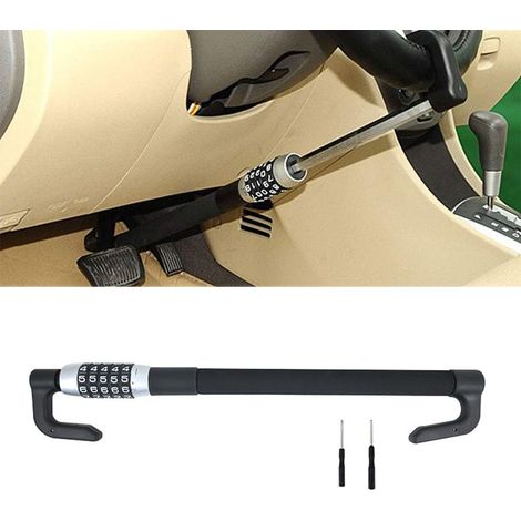 Canne antivol voiture à code 5 chiffres – Bloque-volant réglable en acier – Protection visible pour camping-car et camionnette – Noir (1/3)