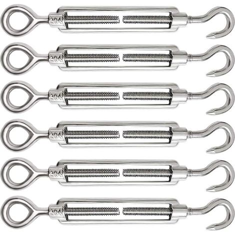 Tendeur Cable 6 Pièces M5 Tendeur Cable Inox 304 Réglable Crochet de Ridoir et Oeil pour Tendeur de Fil Cable Acier Corde Crochet Tendeur Accessoires (1/5)