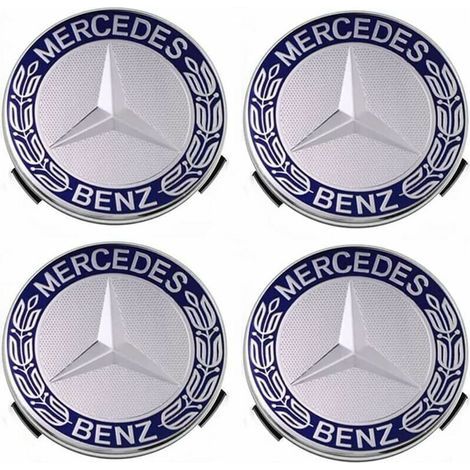 Enjoliveurs et cache-moyeux compatibles Mercedes-Benz 75 mm - bleus, lot de 4
