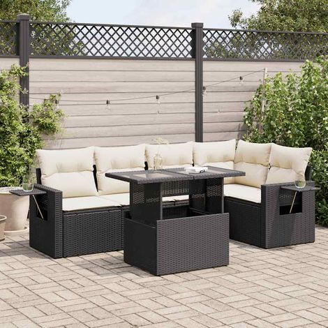 Maison Exclusive - Set Divano da Giardino 6 pz con Cuscini Nero in Polyrattan (1/5)