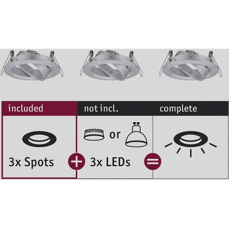 Paulmann Set 92490 Lampada LED Choose Spot orientabile 3x10W faretto da Incasso Alluminio tornito, Alu ruotato, 84 mm