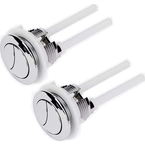 Lot de 2 boutons de chasse d'eau standard 38 mm avec tiges - Double bouton poussoir (argent) (1/5)