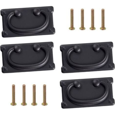 (Black), Set of 4 Antique Vintage Drawer Pulls with 8 25mm Screws