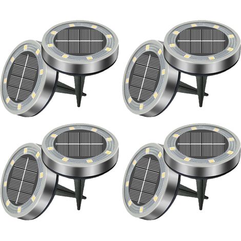 8 lampes de sol solaires, lumière blanche froide – 8 ampoules LED, lampes de jardin étanches, parfaites pour décorer les pelouses, les allées et les entrées de garage. (1/5)
