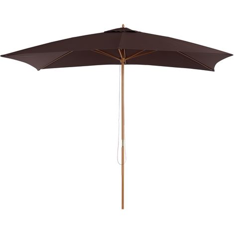 2 x 3m Wooden Garden Parasol Umbrella Outdoor Sun Shade Canopy, Table Market Umbrella with Vent, 38 mm Pole, Rope Pulley Mechanism, Dark Coffee (1/5)