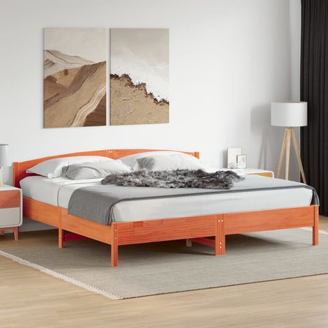 Cadre de lit sans matelas cire marron 200x200cm bois pin massif