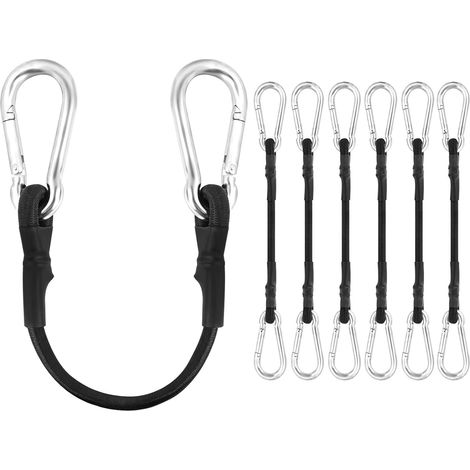 Flintronnic Gummiseile mit Karabinerhaken, UV-beständiges, doppelt gestricktes Gummiseil, für Gepäck, Transporter, Dachträger, Planen, Camping, 6 Stück à 20 cm (1/5)