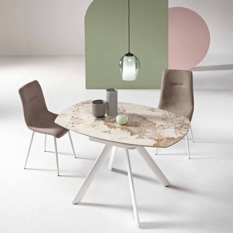 Tavolo in pietra effetto marmo Pandora ROUND con piano girevole D135 cm (1/5)