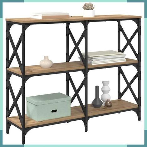 Table console - 882782 - Chêne artisanal - Bois d'ingénierie - 3 étagères (1/5)