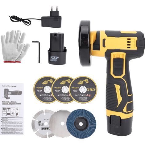 Mini meuleuse d'angle/polisseuse électrique portative 12 V, 2000 mAh2, avec 6 lames de scie + une paire de gants + une clé hexagonale, machine multifonctionnelle de meulage et de découpe. (1/5)