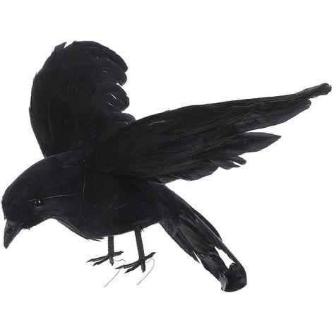 1 Corbeau noir ailé artificiel, accessoire de décoration pour Halloween, fête ou bar (noir) (1/5)