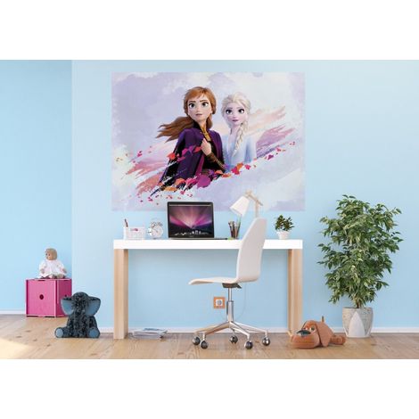 Poster Intissé - Disney La Reine des Neiges 2 - modèle Anna et Elsa sur fond bleu 155 cm x 110 cm (1/3)
