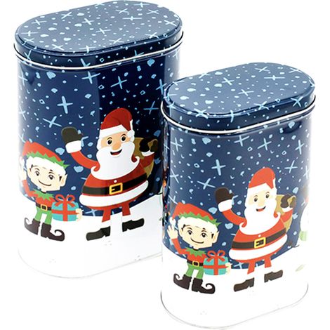Set di 2 scatole di latta natalizie in metallo, contenitori per biscotti di pan di zenzero.