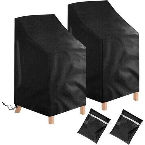 Lot de 2 housses de protection pour chaises de jardin - Imperméables, coupe-vent, résistantes aux UV - En polyester Oxford - Pour chaises empilables - Pour jusqu'à 6 chaises (1/5)