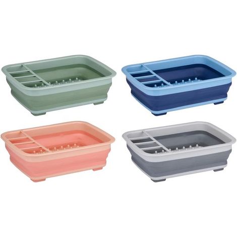 Égouttoir à vaisselle pliable - Porte-assiettes - Étagère de rangement - Plastique - Séchoir à vaisselle - Gain de place - Gris, bleu, vert ou rose (1/5)