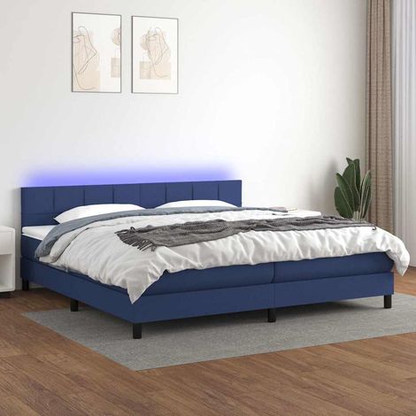 Cama box spring colchón y luces LED tela azul 200x200 cm (1/5)