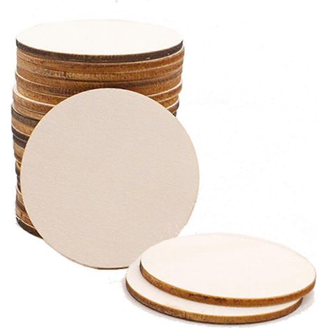 50 étiquettes en bois, rondelles de bois décoratives, artisanat, décoration de mariage-4.5X0.25cm-Beige (1/2)