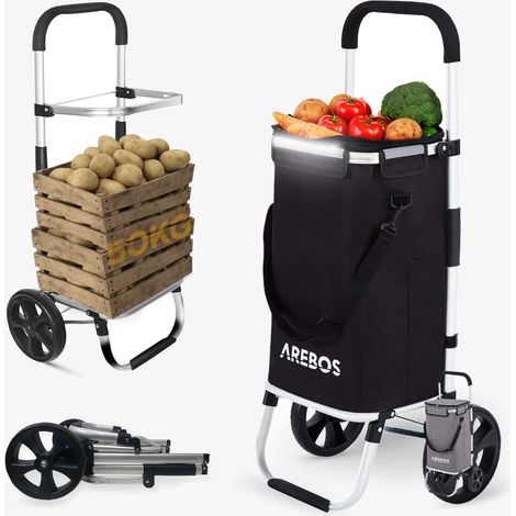 AREBOS 3-in-1 Carrello spesa, 56 litri, carrello spesa con scomparto refrigerato, con ruote, shopper pieghevole (1/5)